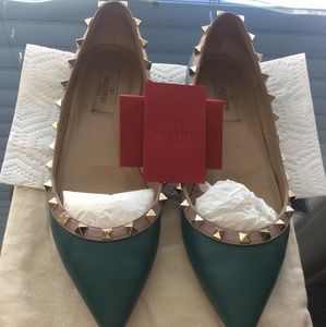 Valentino Rockstud Flats with Gold hardware